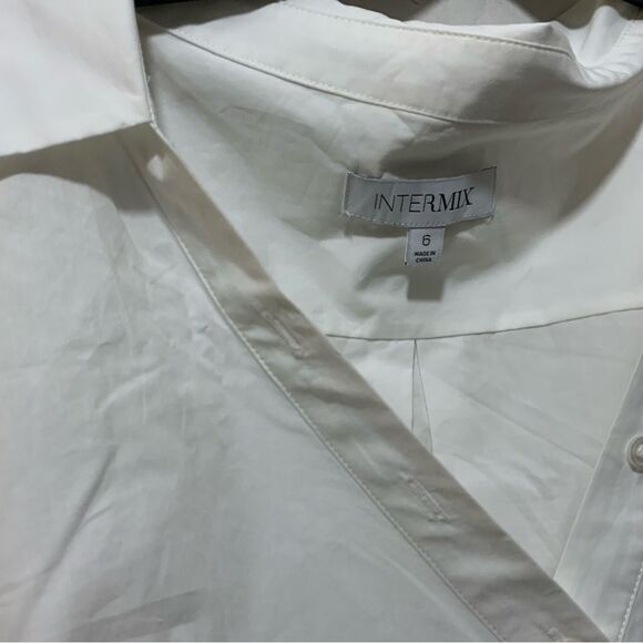 Intermix Maggie Cotton Poplin Asymmetrical Button Wrap Shirt Dress White 6 - Picture 7 of 12